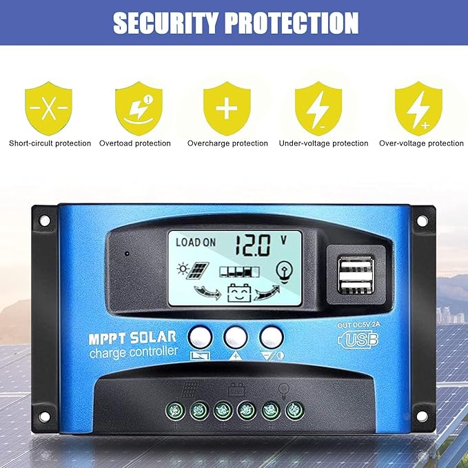 MPPT 100A 12V/24V Auto Focus Tracking Solar Panel Charge Controller Regulator with Dual USB Port,LCD Display, New Mppt Technical