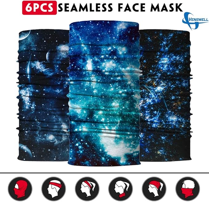 Venswell Neck Gaiter Face Mask Men Women,Seamless Bandana Rave Face Cover Scarf Mask,Balaclava,Headband, Head Wrap,Headwear