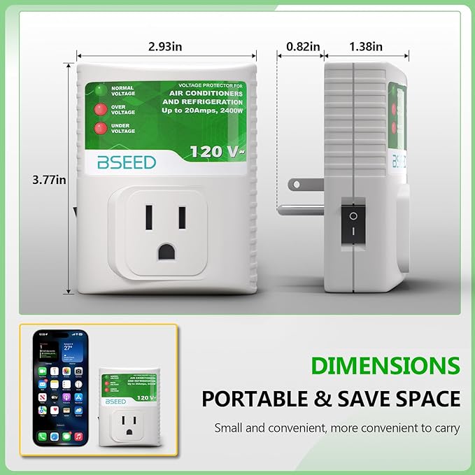 BSEED Surge Protector for Refrigerator, Wall Power Surge Protector Plug in for TV, Computer, Washing Machine, Freezer and Home Appliances, 120VAC, 20Amp, 2400Watts, 1 Pack