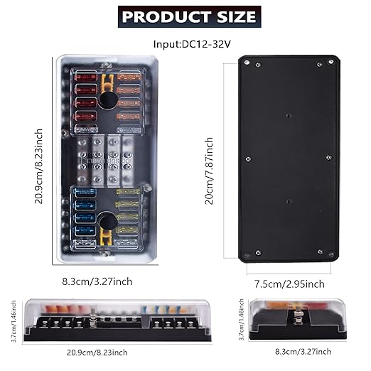20 Way Blade Fuse Block 16 Circuit Fuse Holder Fuse DC SUB Panel with Ground and Cover for Car Boat Marine Trike Car Truck Vehicle SUV Yacht RV