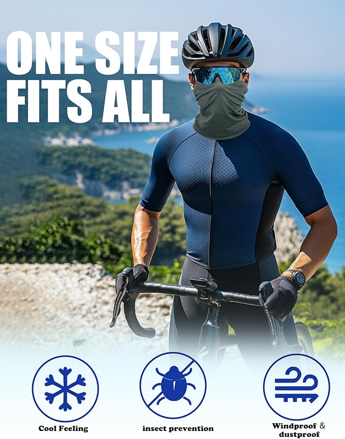 JHYWELL Cooling Neck Gaiter Face Mask, UV Protection Masks Gator, Windproof Bandana for Skiing, Fishing, Hiking, Cycling