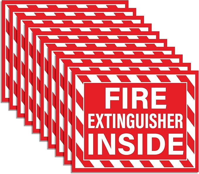 10pcs Fire Extinguisher Inside Stickers | Self Adhesive Weatherproof Vinyl Fire Extinguisher Decals, Perfect for Indoor/Outdoor Use, Trucks, RVs, Vehicles
