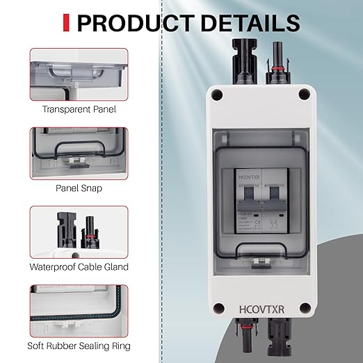 Solar Disconnect Switch 40A 1000V PV Disconnect Switch Miniature Circuit Breaker IP65 Outdoor Waterproof Disconnect Box for RV Solar Panel and Off-Grid System(40A 1000V)