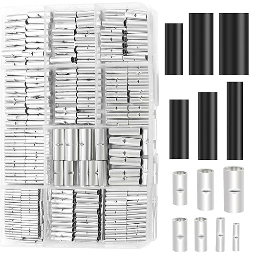 mankk 568PCS Heat Shrink Tubing Kit and Non Insulated Butt Connectors Kit 26-6 Gauge Tinned Red Copper Butt Connector Uninsulated Wire Crimp Connector