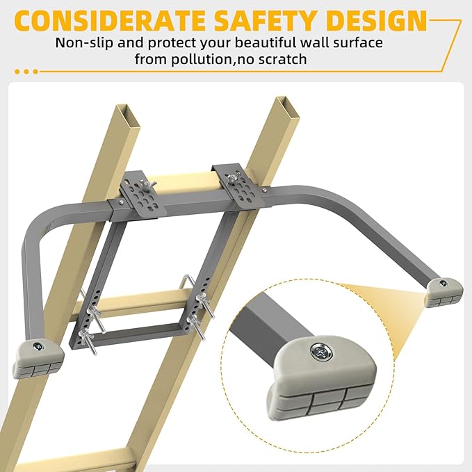 Ladder Stabilizer,Heavy Duty Steel Extension Ladder Stabilizer for Roof Gutter and Wall with Anti-Slip Rubber Feet,Ladder Standoff with Wing Span/Wall Extension Accessory(Silver Gray)