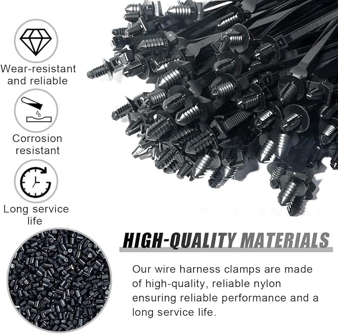 200PCS Car Wire Loom Routing Clips, Push Mount Cable Tie Assortment Kit, 15 Different Sizes Automotive Wiring Harness Clip, Universal Replacement Part for Most Vehicles