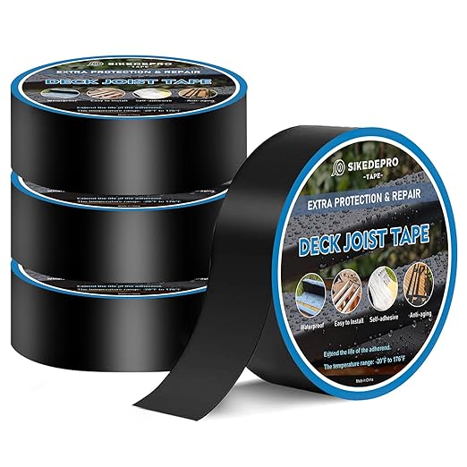 Joist Tape for Decking 2'' X 50',4 Rolls Weatherproof Butyl Tape for Decking,Butyl Sealant Tape,Deck Flashing Tape, Ideal for Wood Decks Beams Roof, Outdoor Construction Use