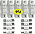 HQRP Combo: 5-Pack Solar PV CFPV-32 DIN Rail Fuse Holder, 1-32Amp, 1000VDC and 8-Pack Photovoltaic Fast Acting Fuse Links CFPV-1038, gPV Type, 15 Amp 1000V DC, 10x38mm, 20kA IR, Solar PV Ceramic Fuses