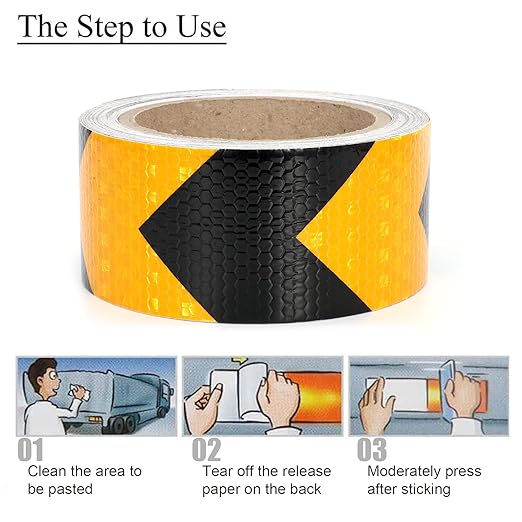 Reflective Tape, Waterproof Self Adhesive Dot Reflective Tape Outdoor Safety Caution Reflector for Trailers, Bikes, Cars（Black Yellow, 1 Inch x 65 Feet）