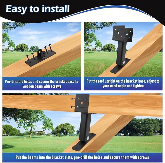 3-Pack Heavy Duty Pergola Brackets, 90 Degree Adjustable Saddle Roof Riser Beam Brackets for Wood Patio Gazebo, Fit 4x4 and 4x6 Wood Beam