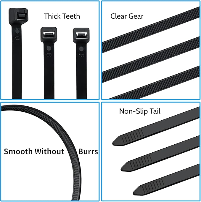 Long Zip Ties Heavy Duty 24 inch 250 Pcs, Large Cable Ties with 250 lbs Tensile Strength Ultra Stong Plastic Tie Wraps, Black