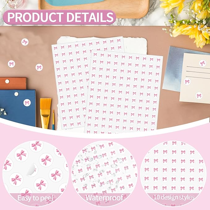 2400 Pcs Small Sticker for Kids,Mini Bow Sticker Cartoon Paper Small Decals Cute Self-Adhesive Stickers for Summer Party Envelopes Scrapbook Gifts DIY Supplies,0.5in（Bow）