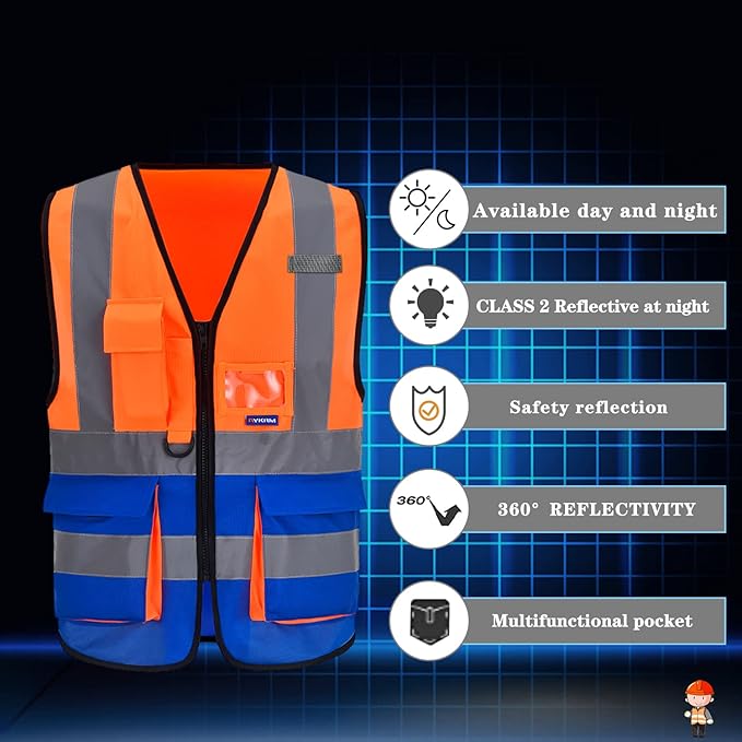 A-SAFETY Orange blue High Visibility Safety Vests Orange&Blue Color Mixed, XXL