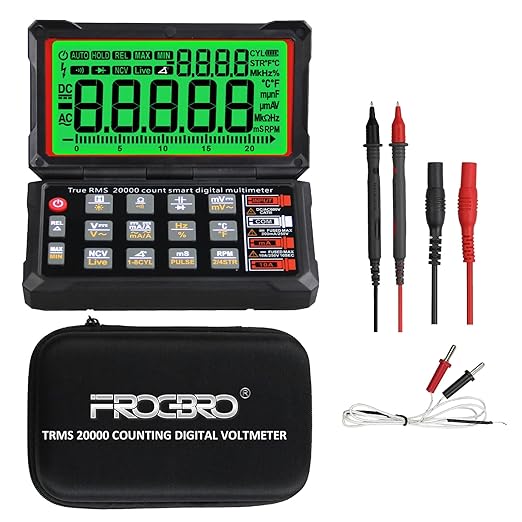 FROGBRO TRMS 20000 Counting Digital Voltmeter with NCV Function, Auto Multimeter Tester, Measurement of Voltage, Current, Resistance, Diode, Temperature, Car Dwell Angle, Engine Speed, Pulse Width