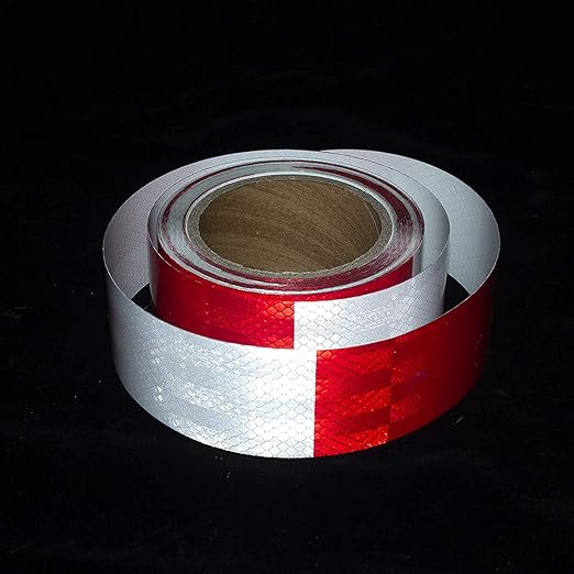 Reflective Tape, Waterproof Self Adhesive Dot Reflective Tape Outdoor Safety Caution Reflector for Trailers, Bikes, Cars（White Red, 2 Inch x 65 Feet）
