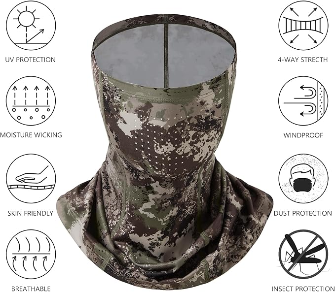 BASSDASH Neck Gaiter Mask UPF 50 Sun Protection for Men & Women, Fishing, Hiking, Outdoor