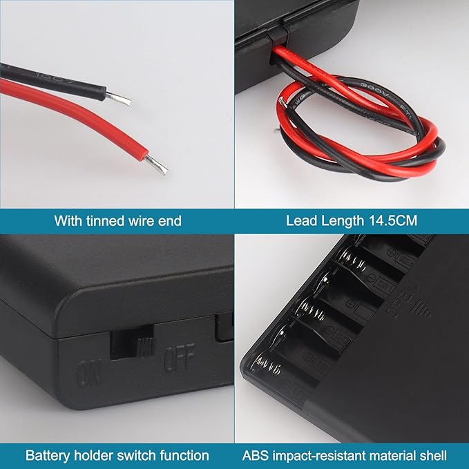 2 x 8 AA Battery Holder housing with Leads,2PCS 8 x 1.5V AA Battery Holder Case