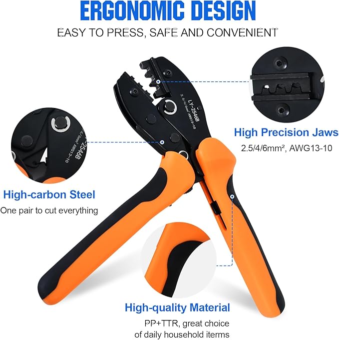 ECO-WORTHY Solar Crimper Tool Kit 13 PCS Solar Tools - a Crimper, 10 Pairs of Solar Connectors, 2 Pairs of Solar Connector Spanner Wrench for Solar Panel Cable Assembly and Installation
