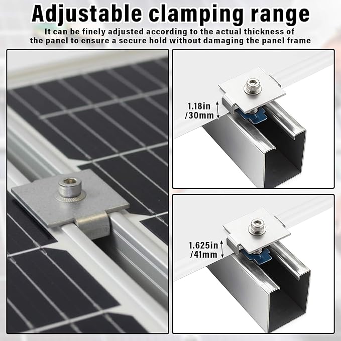 Silkfly 10 Pcs Solar Panel Mid Clamps for 1-5/8 Inch Steel Strut Channel, Solar Panel Kit with Clamps and Cone Nuts for Mounting Panels