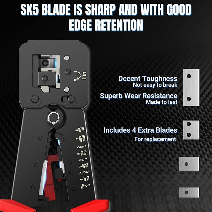 AMPCOM RJ45 Pass Thru Crimping Tool Network Crimper for Pass Through and Regular Type RJ45 RJ12 RJ11 Connector -CAT6/5e（8P8C/6P6C/6P4C)