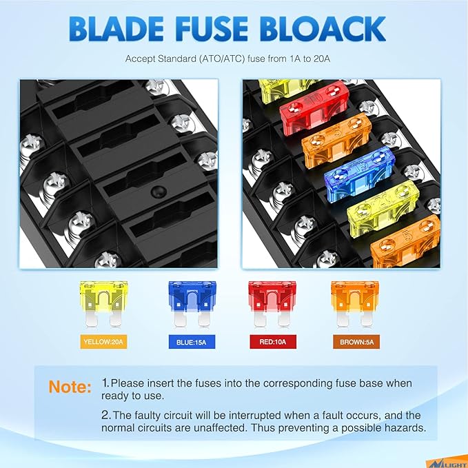 Nilight 6 Way Fuse Block with Negative Bus 12V Blade Fuse Holder ATC/ATO Standard Fuse Box Label Stickers Waterproof Cover Fuse Panel for Automotive Cars Trucks RVs Campers Vans, 2 Years Warranty