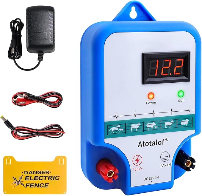 Electric Fence Charger for Livestock - 10 Miles 3 Joule Output Multi Power Electric Fence Controller Livestock Fencing Accessories Kit
