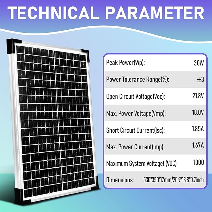 Solar Panel Kit 30W 12V Monocrystalline,Battery Maintainer +10A Solar Charge Controller + Extension Cable with Battery Clips O-Ring Terminal for RV Marine Boat Off Grid System