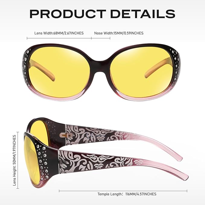 HAOLOTA Night Vision Driving Glasses Women Anti Glare Polarized, Wrap Around Nighttime Safety Glasses UV Protection