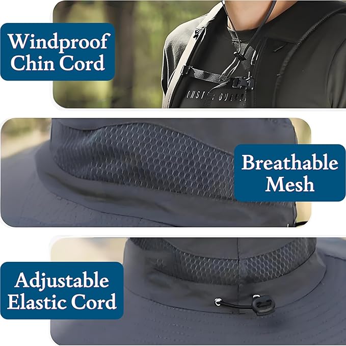Solar Fan Hat Wide Brim Fishing Hat with 2 Solar Fan & USB Charging Sombrero para el Sol Hombre Outdoor Hiking Hat for Adult