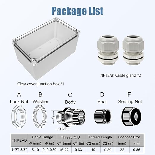 LeMotech Junction Box IP67 Waterproof Dustproof Electrical Box Project Box DIY Enclosure Gray with Transparent Clear Cover, External Size 9.8x5.9x5.1in (250x150x130mm)
