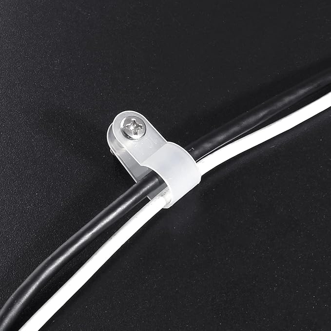 100 Pcs 3/8 Inch R-Type Clip Clamp, Nylon P-Type Mounting Clips, Cable Clip Wire Clamp for Wire Management, Stainless Steel Screws Included