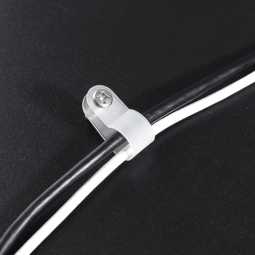 50 Pcs 3/8 Inch R-Type Clip Clamp, Nylon P-Type Mounting Clips, Cable Clip Wire Clamp for Wire Management, Stainless Steel Screws Included