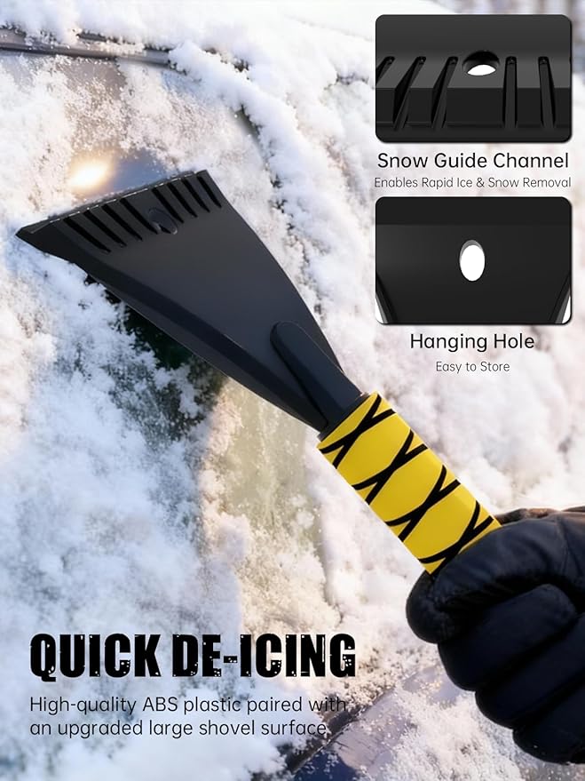 MIKKUPPA 27'' Snow Brush and Ice Scrapers for Car Windshield - Detachable Windshield Scraper, Snow Removal Tool with Curved Connector & Ergonomic Foam Grip for Cars, Trucks, SUVs (Yellow, 2 Pack)