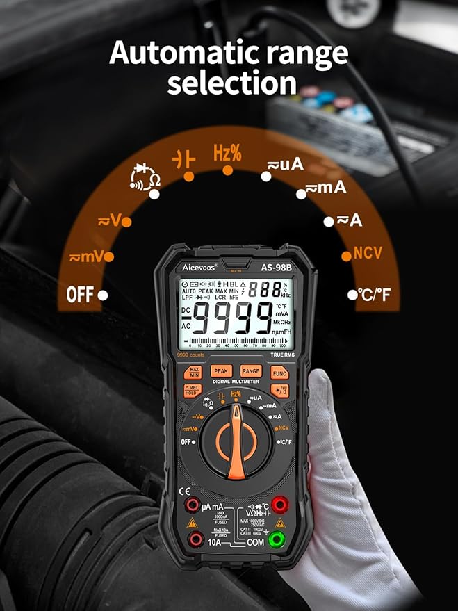 Multimeter Digital Multimeter, 9999 Counts DC AC Voltmeter and Ohm Volt Amp Tester, Auto-Ranging Fast Accurately Measures Voltage Current (DC/AC Current)