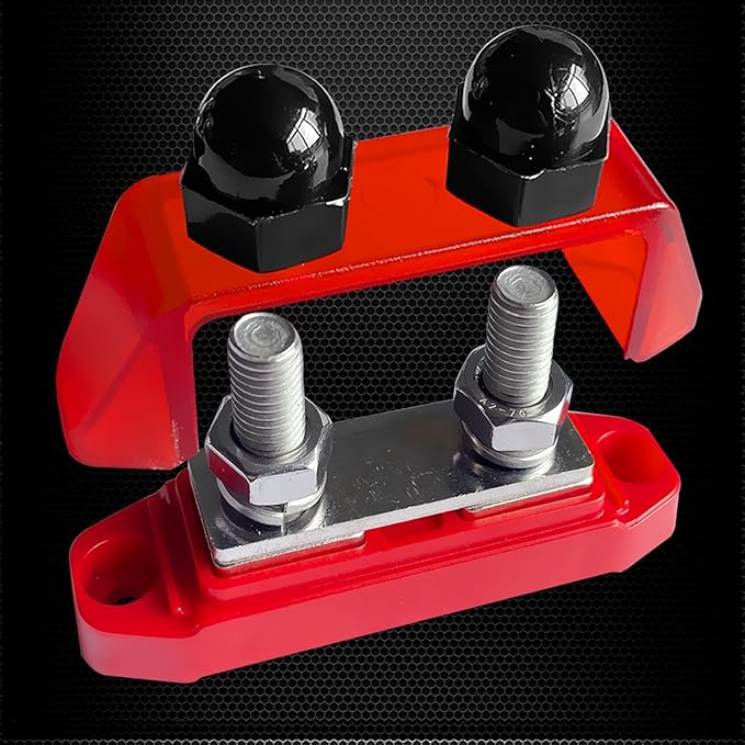 Ampper 5/16" Power Distribution Block Bus Bar 12V 200A, Dual Studs M8 Busbar Battery Junction Post Distribution Block for Car and More (W/Cover, Red and Black)