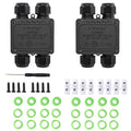 Waterproof 4 Way Junction Box, 2 PCS IP68 Underground Electrical Box with Terminal Block for Landscape Lighting, Garden Lights, Solar Power