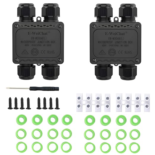 Waterproof 4 Way Junction Box, 2 PCS IP68 Underground Electrical Box with Terminal Block for Landscape Lighting, Garden Lights, Solar Power