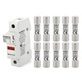 Baomain RT18-32 Fuse Holder Base with 10x2A Ceramic Fuses (10x38mm) – 1 Pole DIN Rail Mount, LED Indicator, CE Certified (2 Amp)