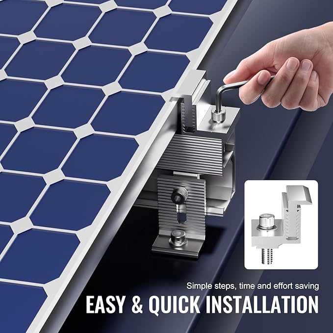 VEVOR Solar Panel Z Mounting Brackets, 35-50mm Adjustable Solar Panel End Clamps, Lightweight Anodized Aluminum Solar Panel Mount Z Brackets for RVs, Campers, Boats, Walls, Roof (20 PCS)