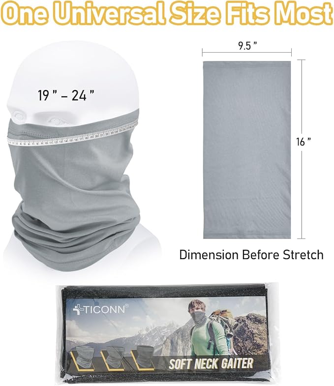 TICONN Neck Gaiter Face Cover Scarf, Neck Warmer Breathable Sun & Wind-proof for Skiing Fishing Hiking Cycling