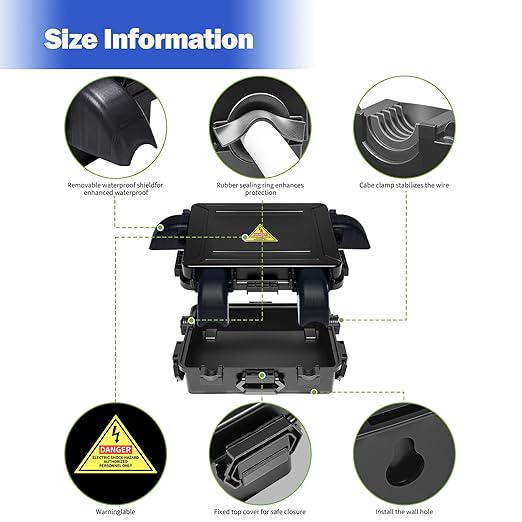 Small Outdoor Electrical Box,Waterproof Extension Cord Cover(Inner 7.3 * 5.1 * 1.6 inch) Weatherproof Connection Box w/4 Cable Entry Protect for Plug,Connector,Festive Light (1 PCS, Black)