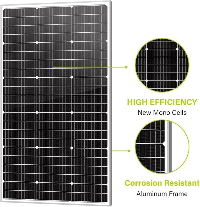 Newpowa 10BB 120W Solar Panel High-Efficiency Monocrystalline 24V PV Module Designed for 24V Off Grid System, Charge Your Battery of RV, Boat, Camper, Trailer, Gate Opener