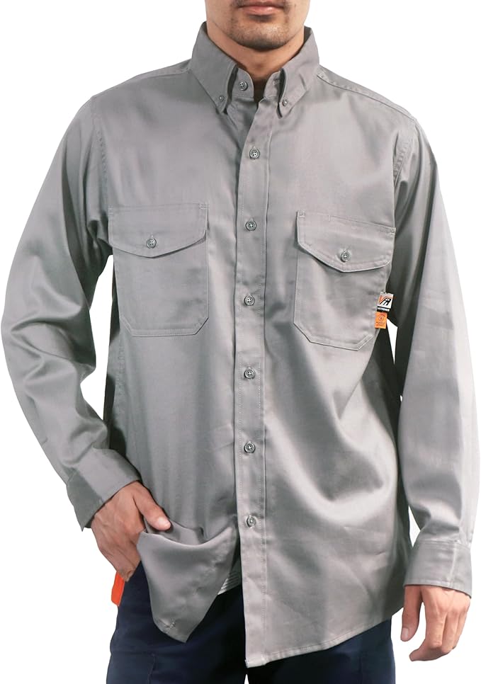 VATRENUS FR Shirts for Men 6.5oz Button Down Flame Resistant 100% Cotton Men's Pre-Washed Fire Retardant Work Shirt