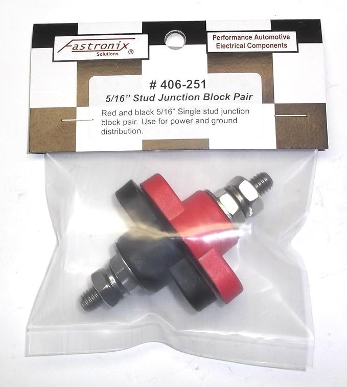 Fastronix 5/16" Stainless Steel Single Stud Power and Ground Junction Block Red and Black
