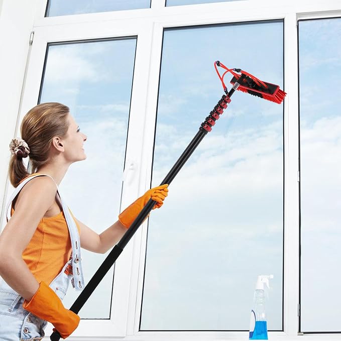 35FT Water Fed Pole Kit Adjustable Solar Panel Cleaning Kit with Telescopic Pole & Rotatable Brush for Window Glass Roof Outdoor Cleaning Equipment