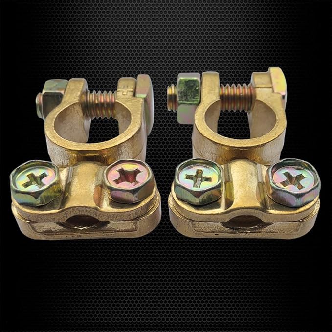 Brass Battery Terminals Connectors Clamp, Ampper Top Post Battery Terminal Protector Set for Vehicle and Boat (1 Pair)
