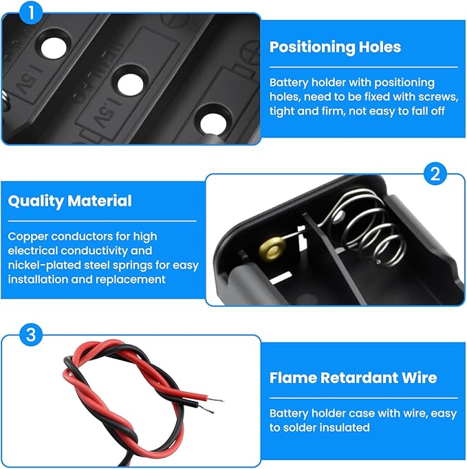 SDTC Tech 4-Pack 1/2/3/4 x AA Battery Holder with Wire Leads 1.5/3/4.5/6 Volt Battery Case Box Kit for Arduino Project Led Circuit Experiment