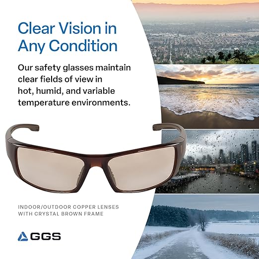 Bullhead Safety Dorado Safety Glasses With Dual Lenses, ANSI Z87, Blue Light Glasses With UV Light Protection And Anti-Scratch Coating, Indoor/Outdoor Copper Lenses, Crystal Brown Frame