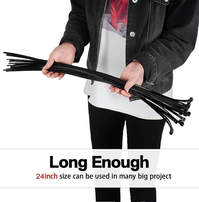 Long Zip Ties Heavy Duty 24 inch, Large Zip Ties with 175 lbs Tensile Strength, Big Cable Ties, Black, 45 Pack, by AGAOTIAN