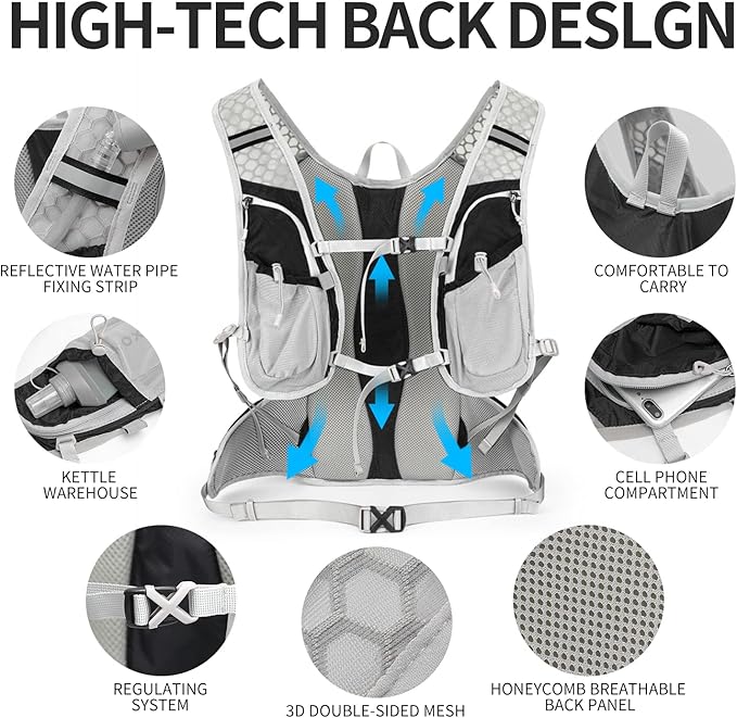 IX INOXTO Hydration Pack Backpack, Lightweight Water Backpack with 2L Hydration Bladder Daypack for Men Women,Running Hydration Vest for Trail Running Hiking Cycling Race Climbing